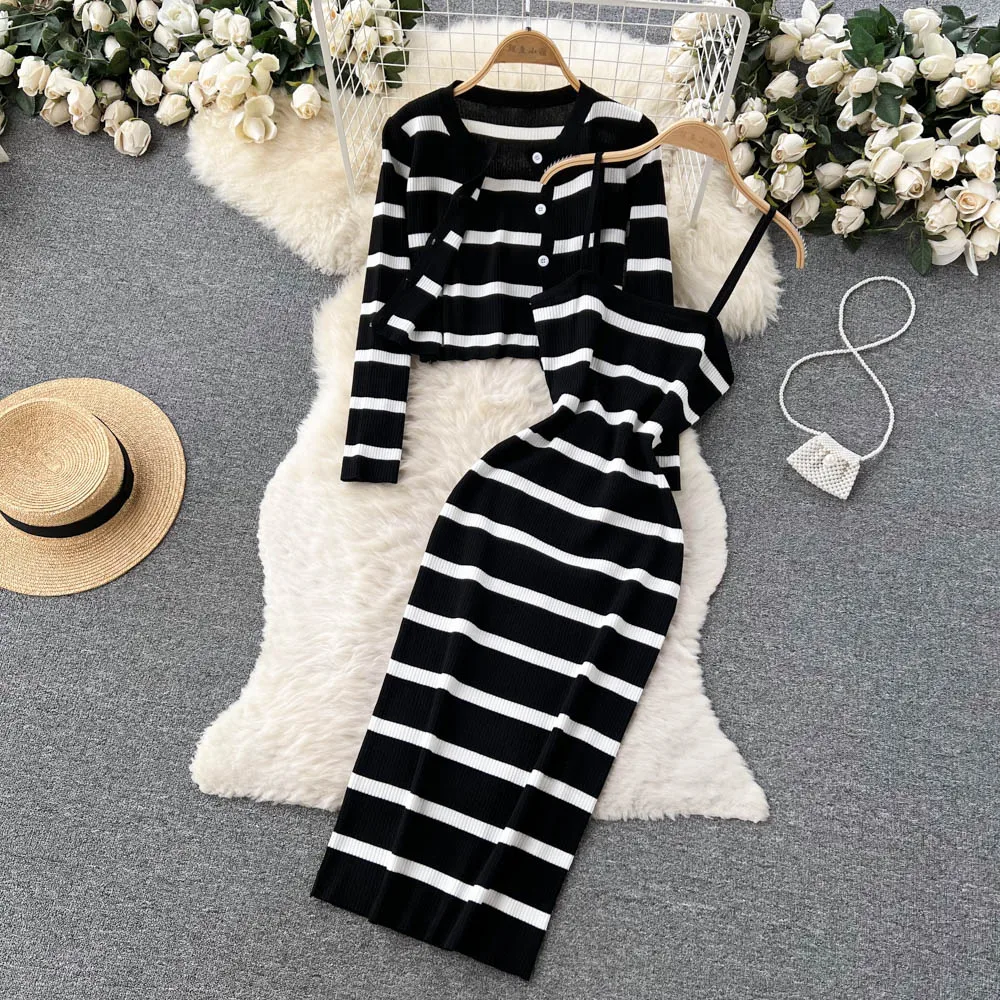 Women'S Fashion Korea - Korean Sweet Hit Color Patchwork Striped
