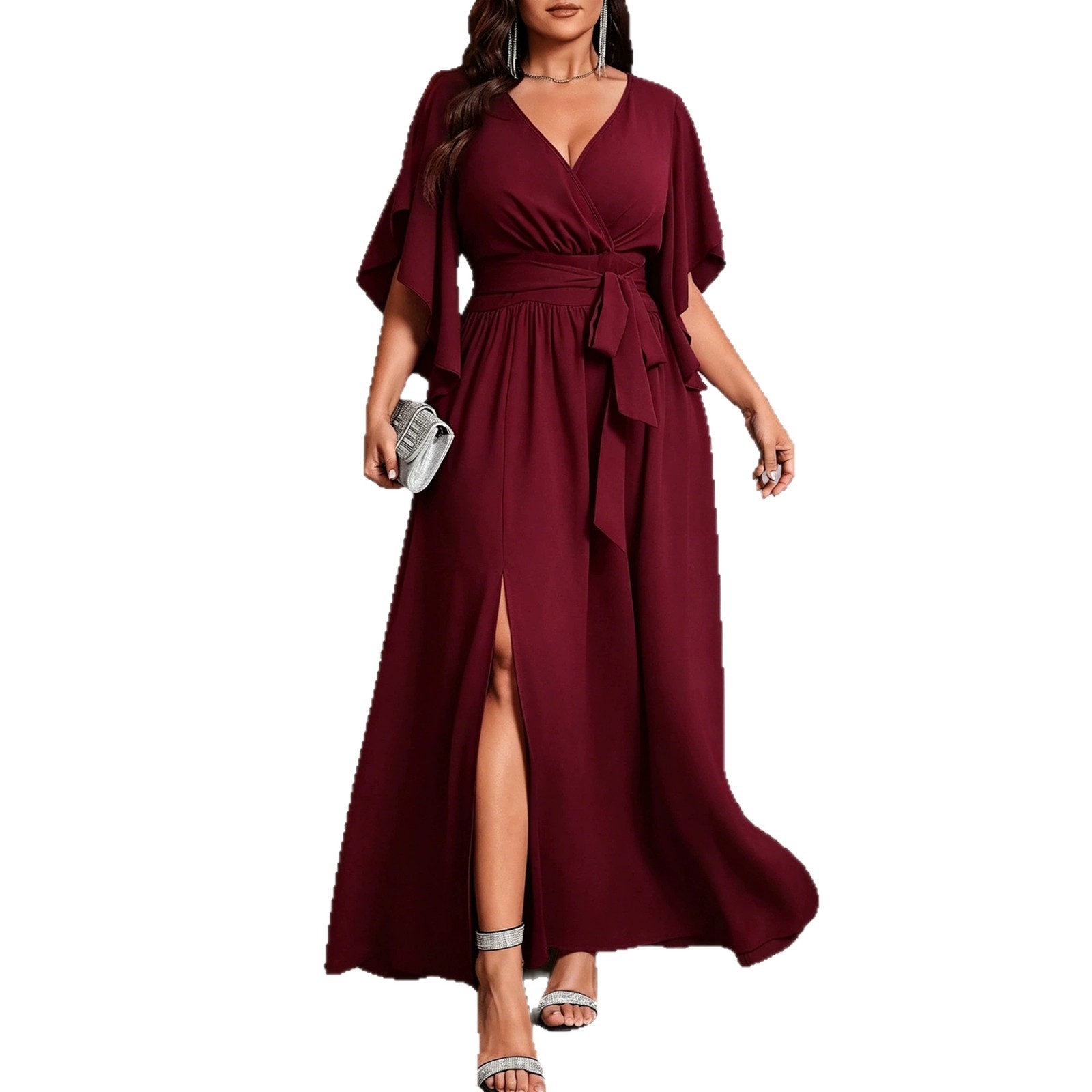 V Neck Short Sleeve Dress Flar - đánh giá và giá Women Fashion Necktie