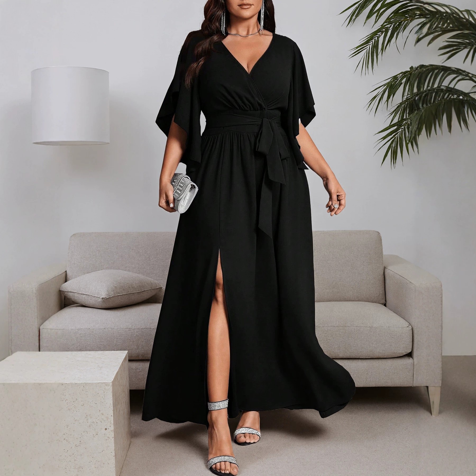 V Neck Short Sleeve Dress Flar - đánh giá và giá Women Fashion Necktie